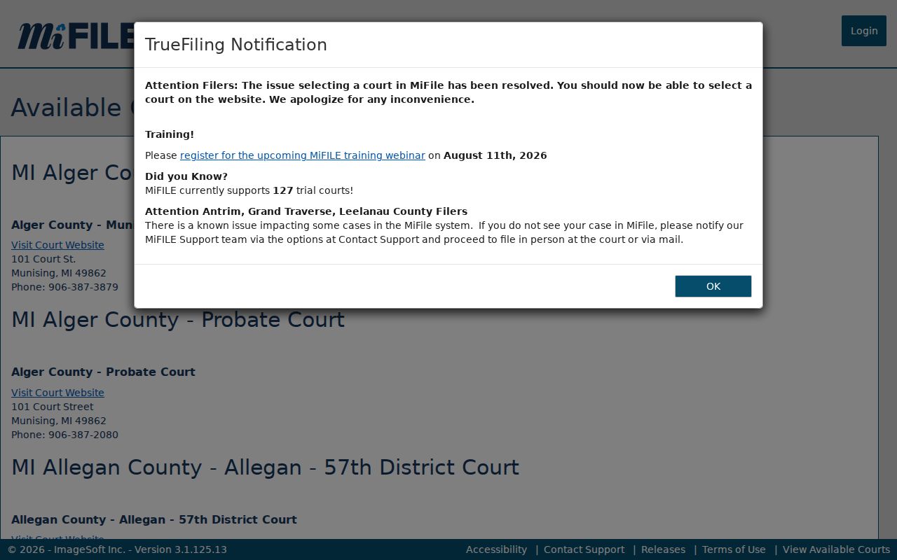 Ontonagon County case search MiFILE available courts listing