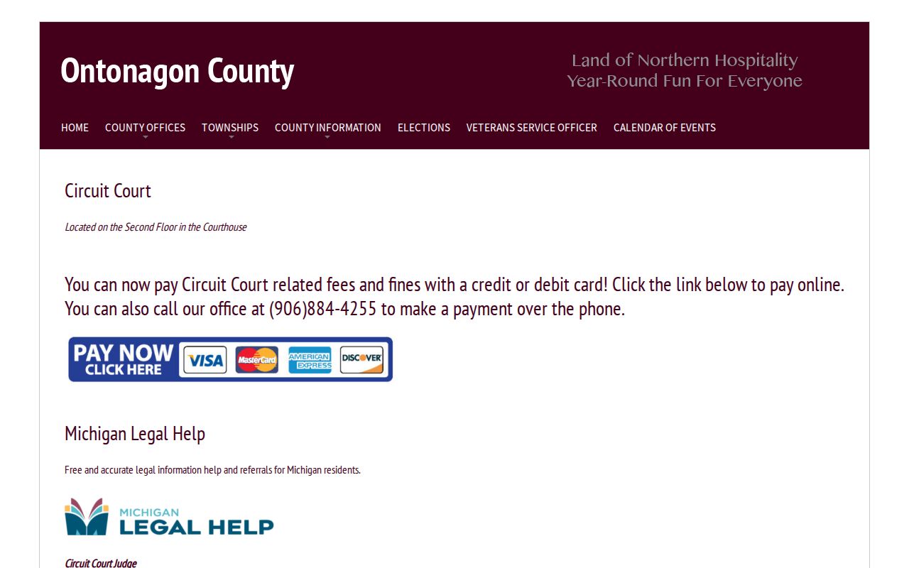 Ontonagon County civil dockets Circuit Court office page