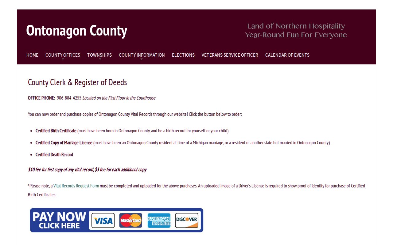 Ontonagon County court records County Clerk contact page
