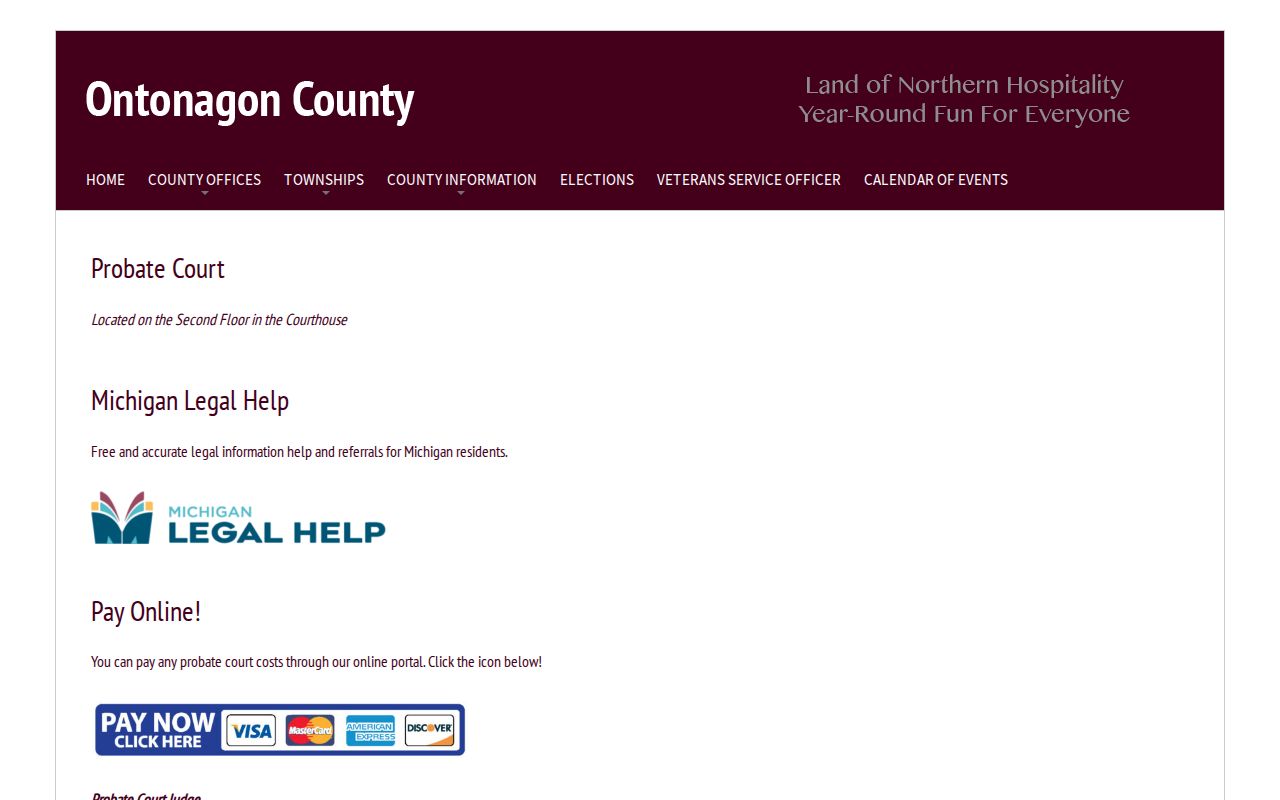 Ontonagon County court records Probate Court office page