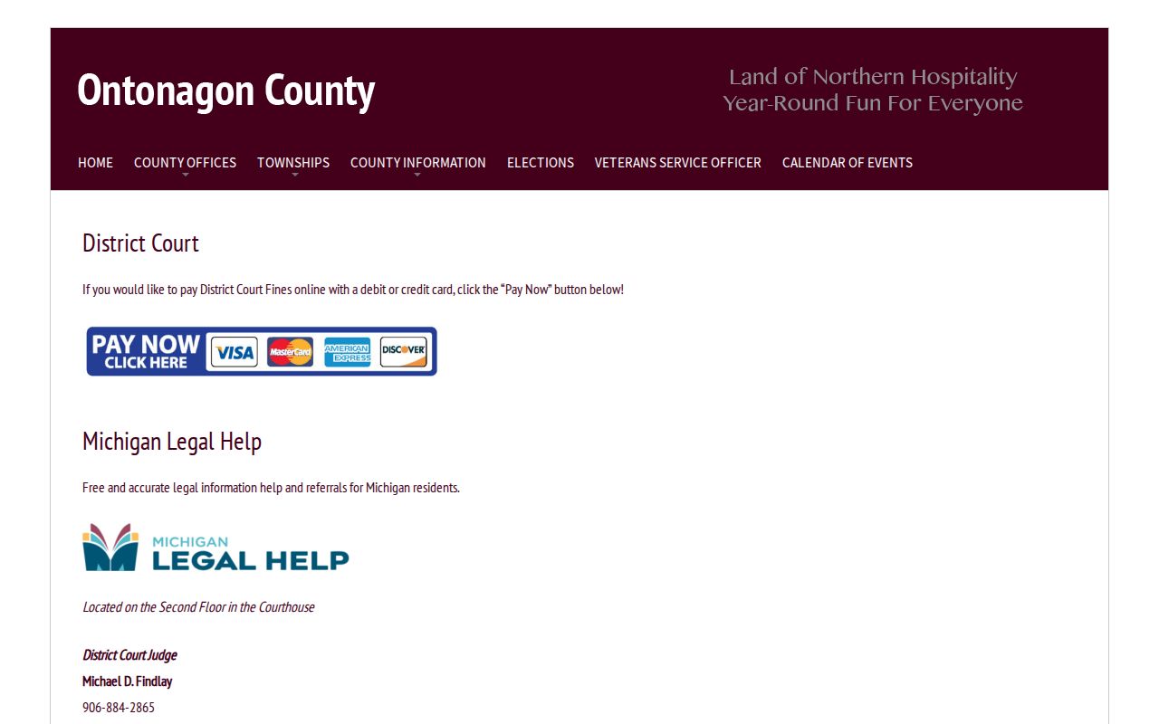 Ontonagon County criminal dockets 98-2 District Court office page