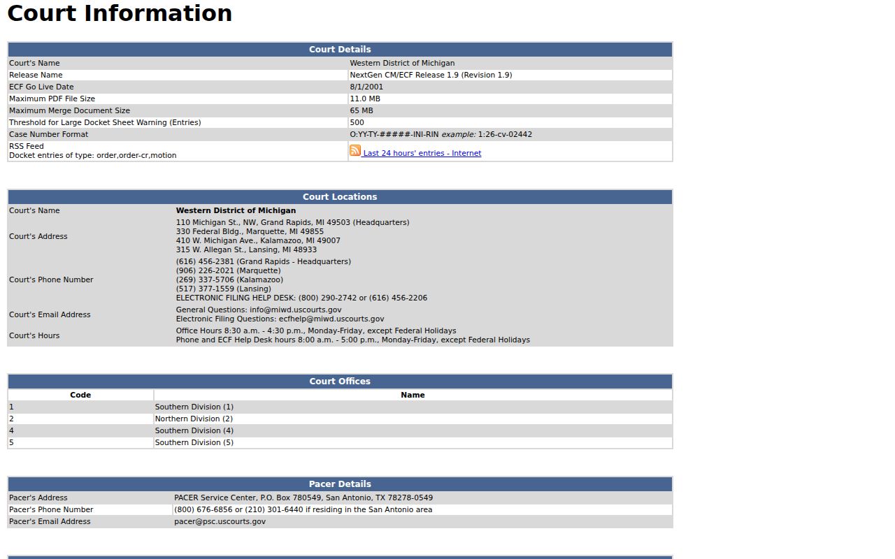 Ontonagon County court docket Western District CM ECF information