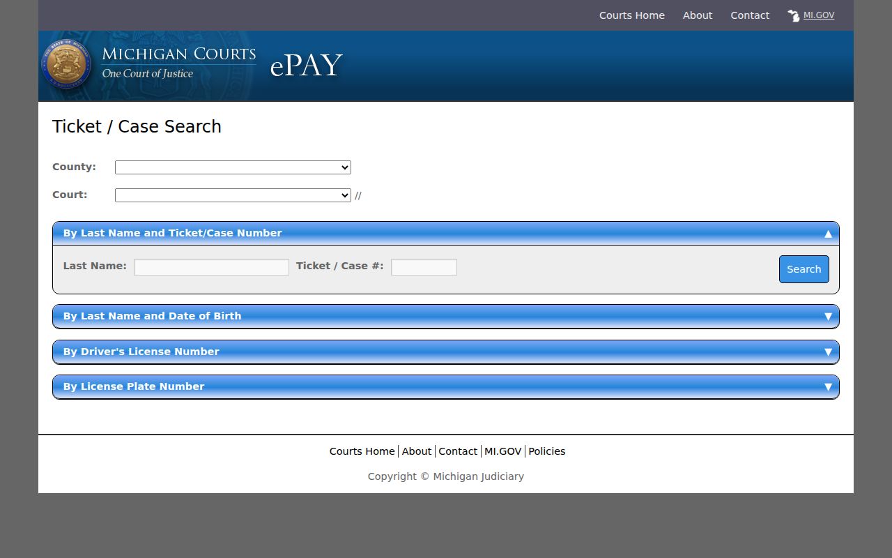 Ontonagon County traffic court records state ePay ticket search interface